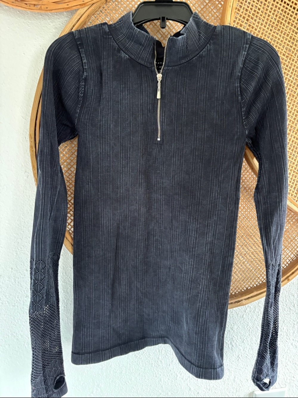 Free People Movement Women’s Zip-Neck Ribbed knit Mesh Top M/L